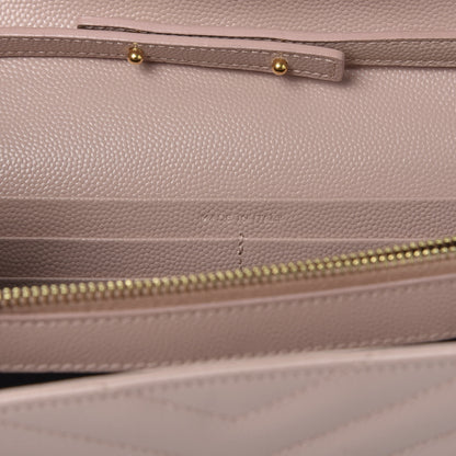 Saint Laurent Grain De Poudre Matelasse Chevron Monogram Chain Wallet Pale Blush 9 of 10