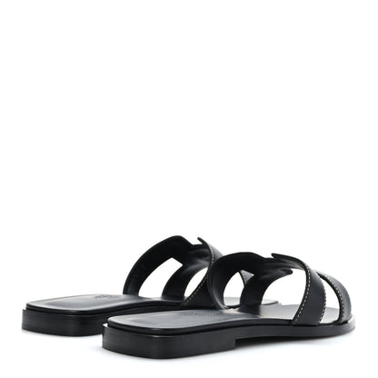 Hermes Box Calfskin Oran Sandals 36 Black 4 of 9
