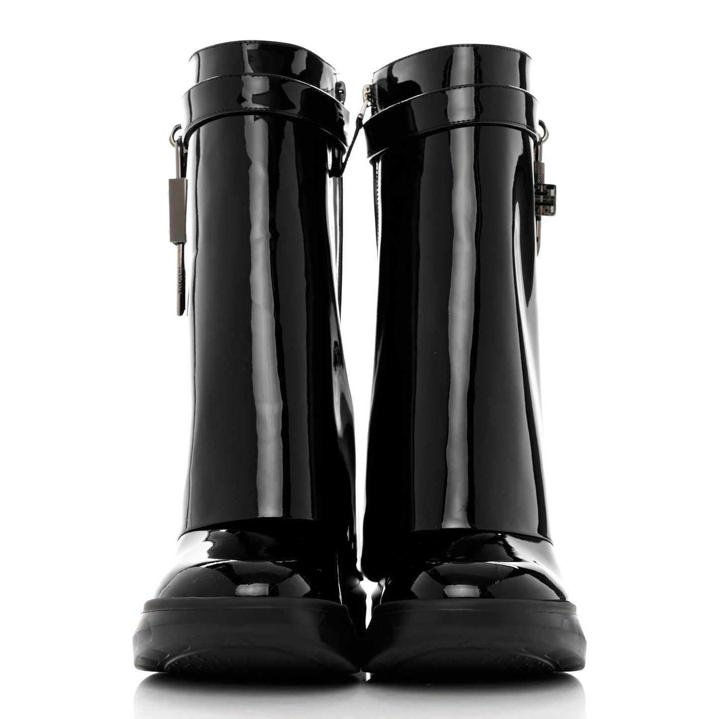 Patent Shark Lock Biker Ankle Boots 38 Black