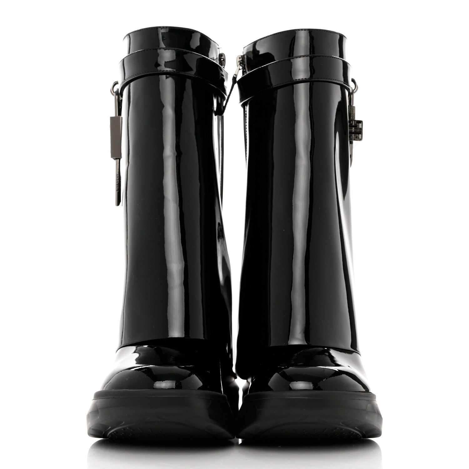 Givenchy Patent Shark Lock Biker Ankle Boots 38 Black 2 of 8