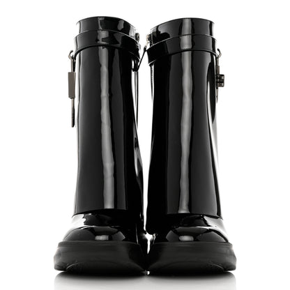 Givenchy Patent Shark Lock Biker Ankle Boots 38 Black 2 of 8