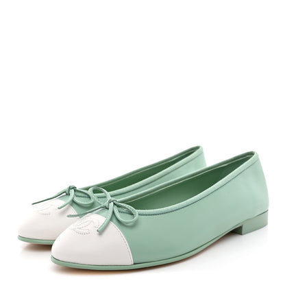 Chanel Lambskin CC Cap Toe Ballerina Flats  36.5 Light Green White 4 of 11