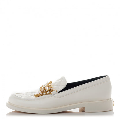 Chanel Lambskin Pearl Crystal Quilted CC Logo Jewelry Loafers 40 White 1 of 8