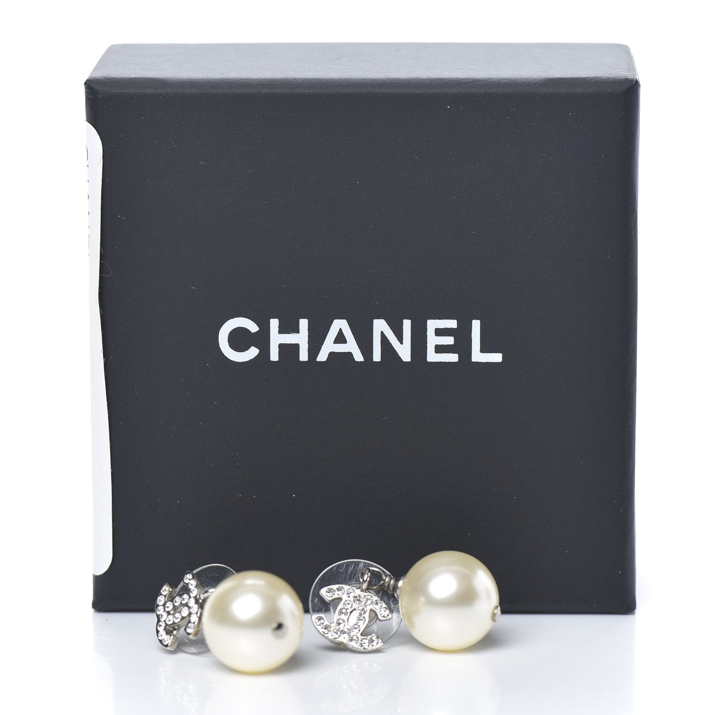 Crystal Pearl CC Drop Earrings Silver Pearly White