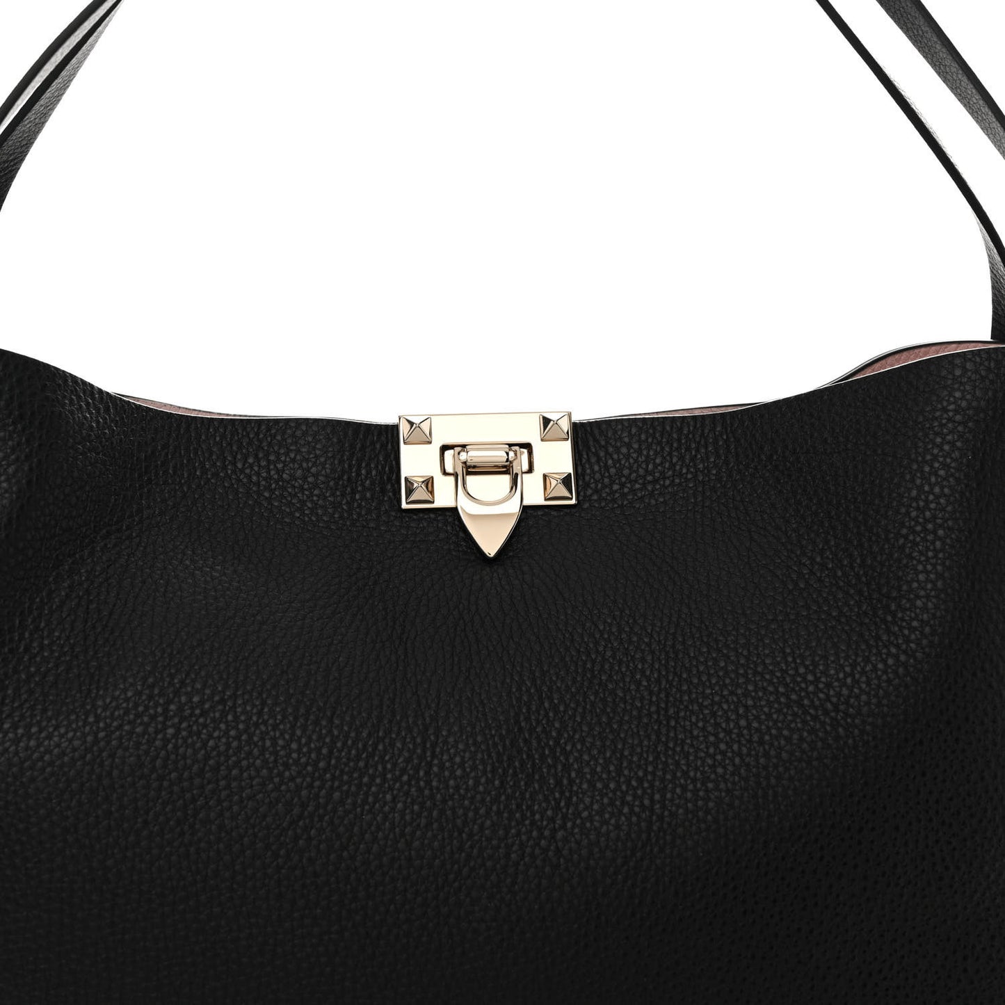 Grainy Calfskin Medium Rockstud Tote Black Rose Quartz