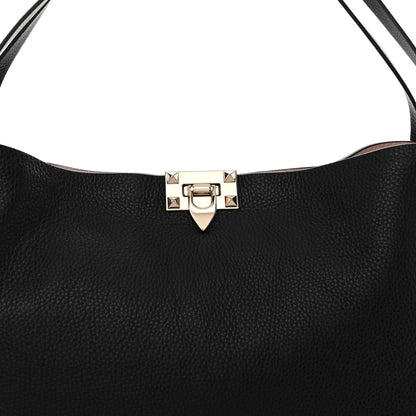 Valentino Garavani Grainy Calfskin Medium Rockstud Tote Black Rose Quartz 8 of 10
