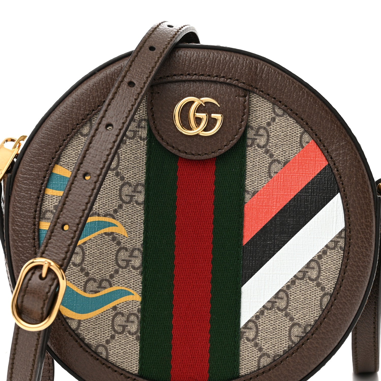 Gucci GG Supreme Monogram Equestrian Web Mini Ophidia Round Shoulder Bag Brown 8 of 11
