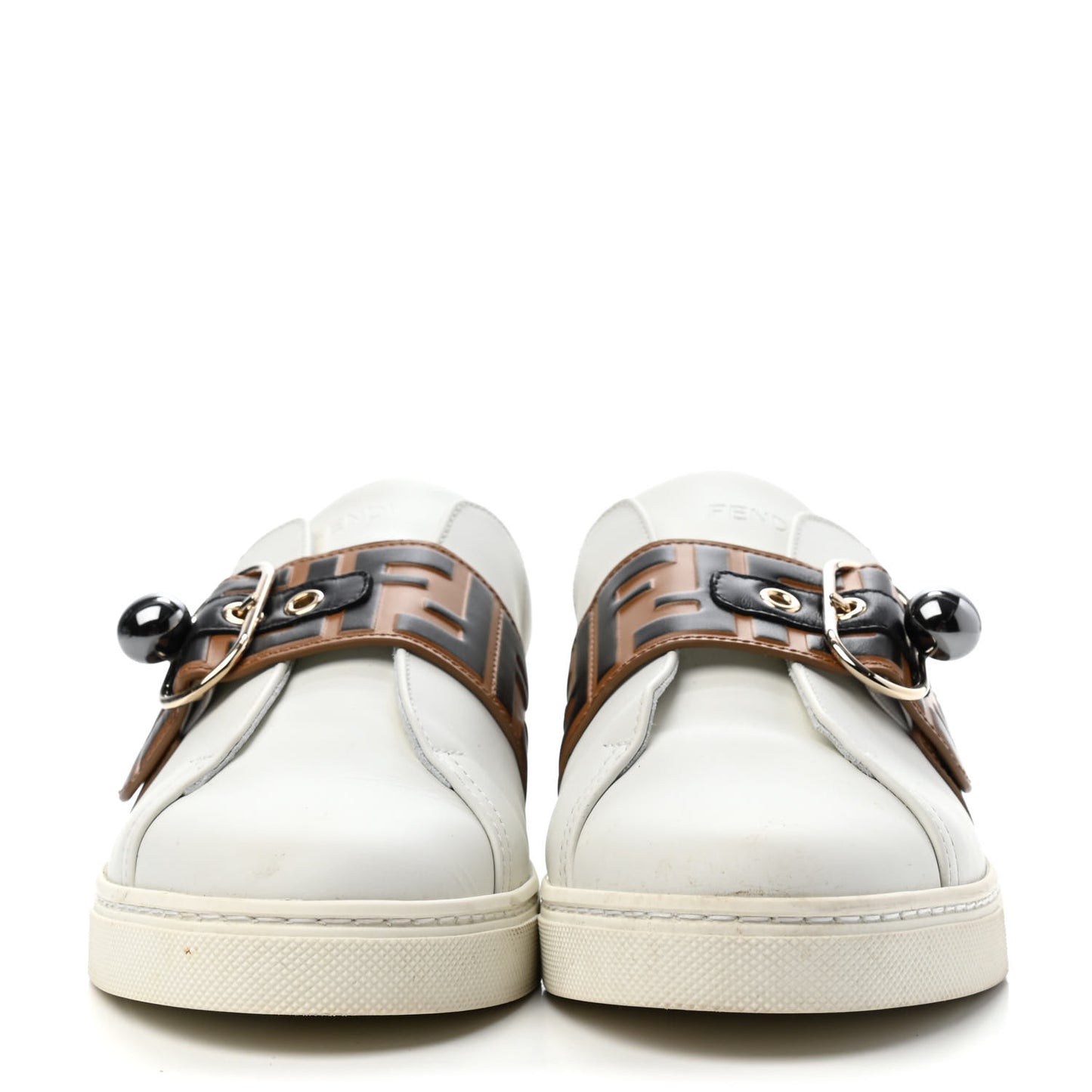 Vitello FF Embossed Pearland Slip On Sneakers 40 White Tobacco Moro
