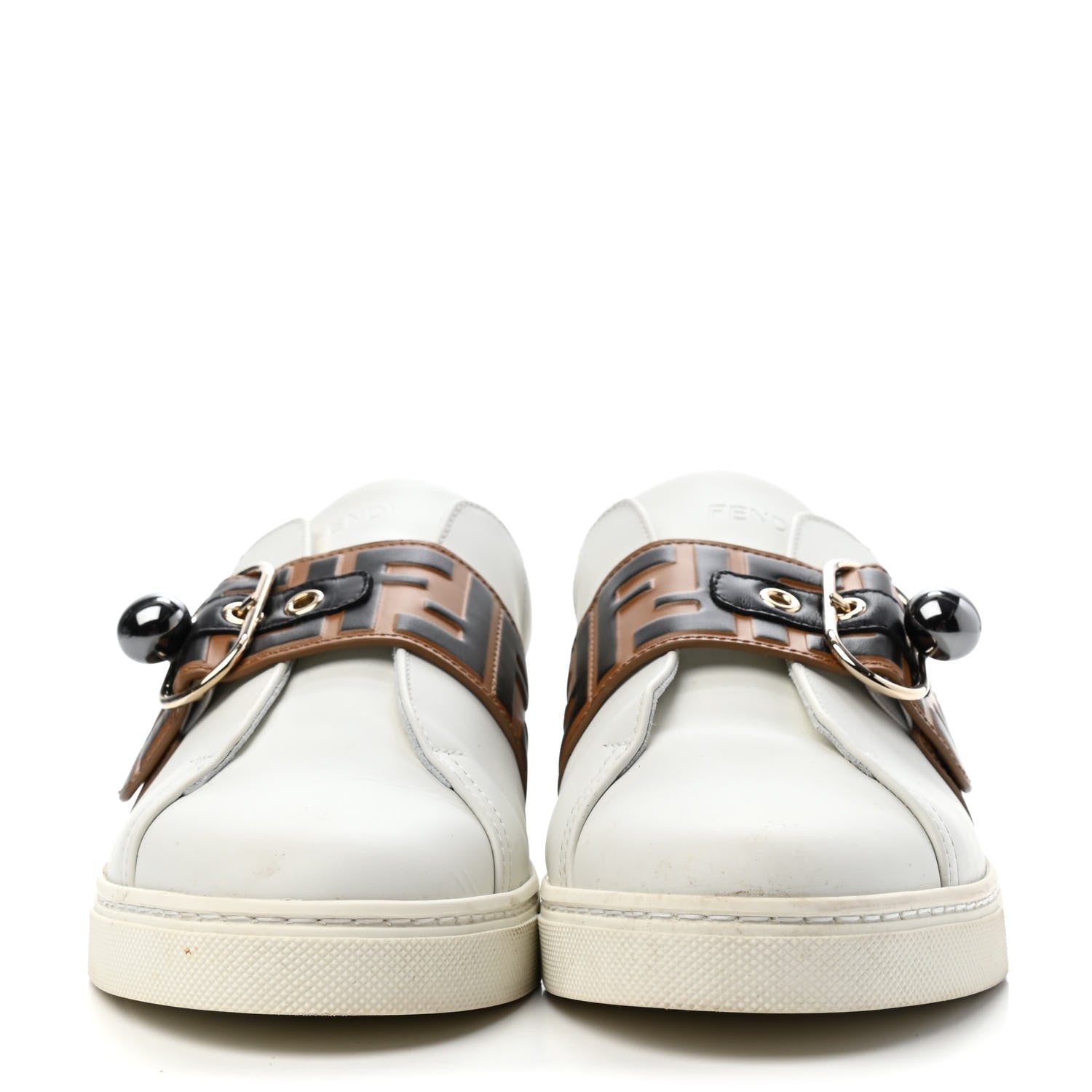 Fendi Vitello FF Embossed Pearland Slip On Sneakers 40 White Tobacco Moro 2 of 4