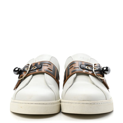 Fendi Vitello FF Embossed Pearland Slip On Sneakers 40 White Tobacco Moro 2 of 4