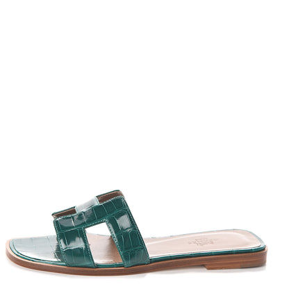 Hermes Shiny Alligator Oran Sandals 36 Emeraude 1 of 11