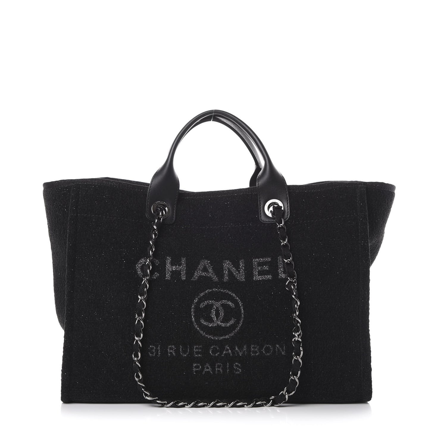 Lurex Boucle Medium Deauville Tote Black