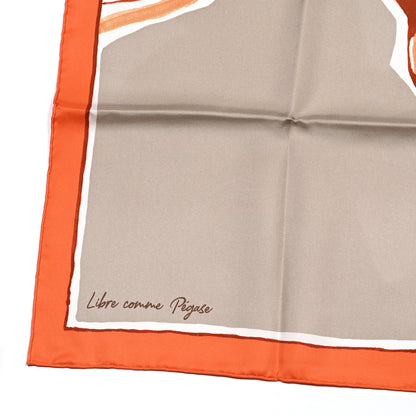 Hermes Silk Libre Comme Pegase Scarf 90 Orange Beige Fauve 5 of 5