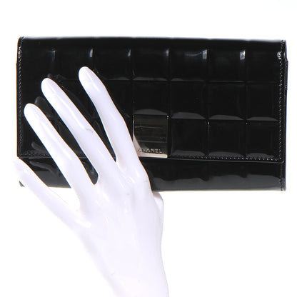 Chanel Patent Chocolate Bar Quilted Long Wallet Black 2 of 8