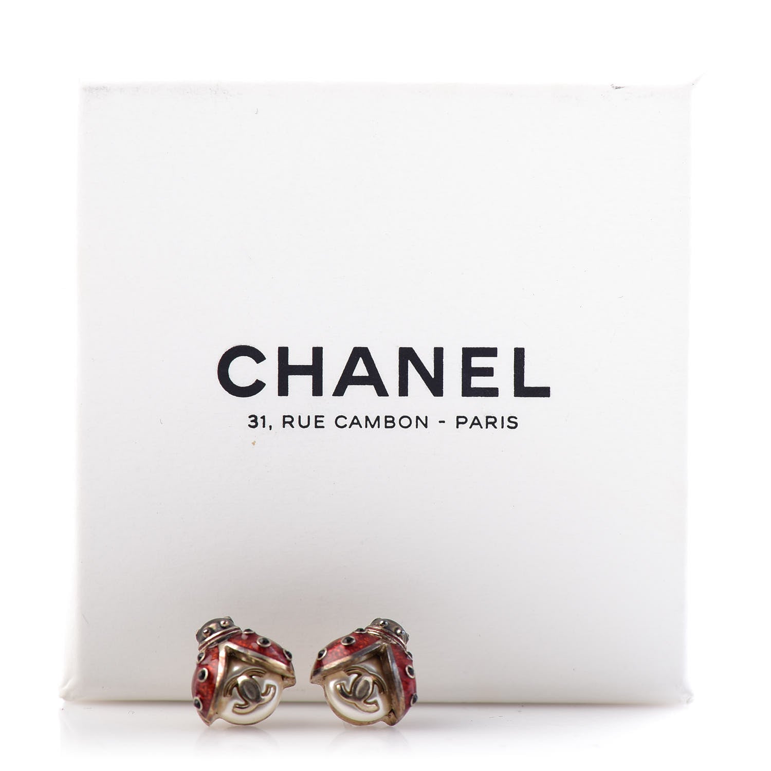Chanel Enamel CC Ladybug Earrings Gold 5 of 5