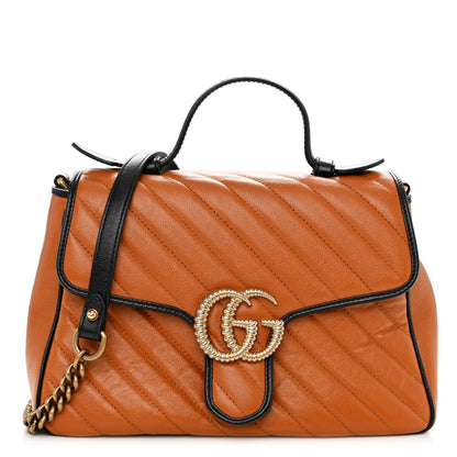 Gucci Azalea Calfskin Matelasse Diagonal Small Torchon GG Marmont Top Handle Shoulder Bag Cognac Black 1 of 10