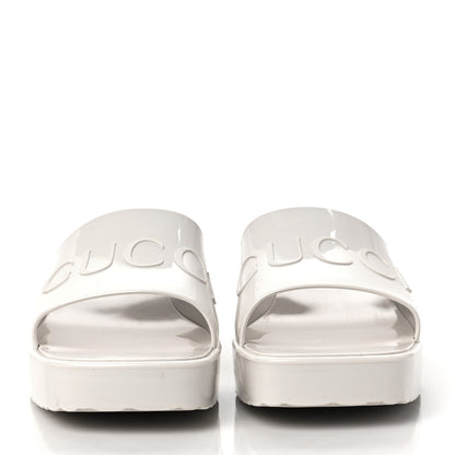 Gucci Rubber Gucci Logo Womens Platform 20/60mm Slide Sandals 38 Mystic White 2 of 7