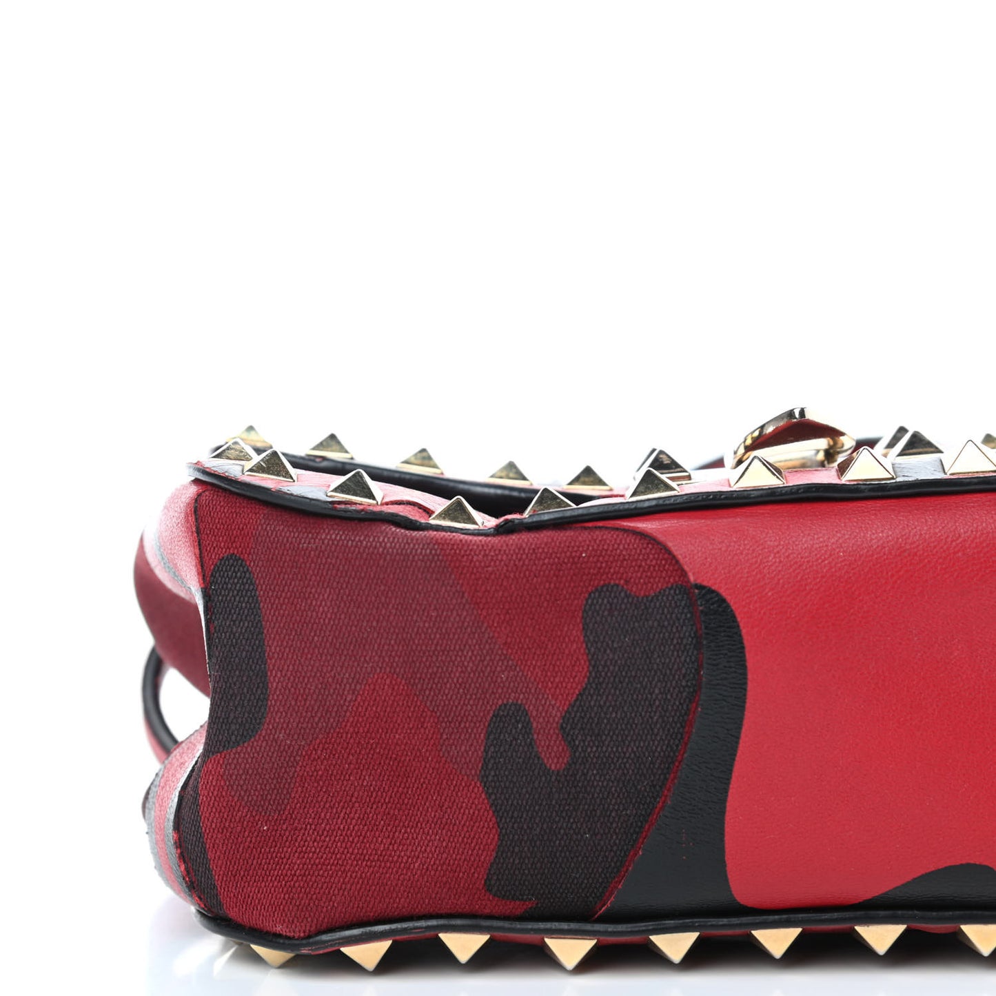 Nappa Canvas Camouflage Mini Rockstud Flap Saddle Crossbody Bag Red
