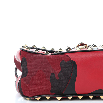 Valentino Garavani Nappa Canvas Camouflage Mini Rockstud Flap Saddle Crossbody Bag Red 5 of 5