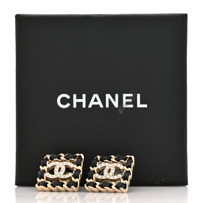 Chanel Crystal Lambskin Chain Sergeant Chanel Stud Earrings Black Gold 5 of 5