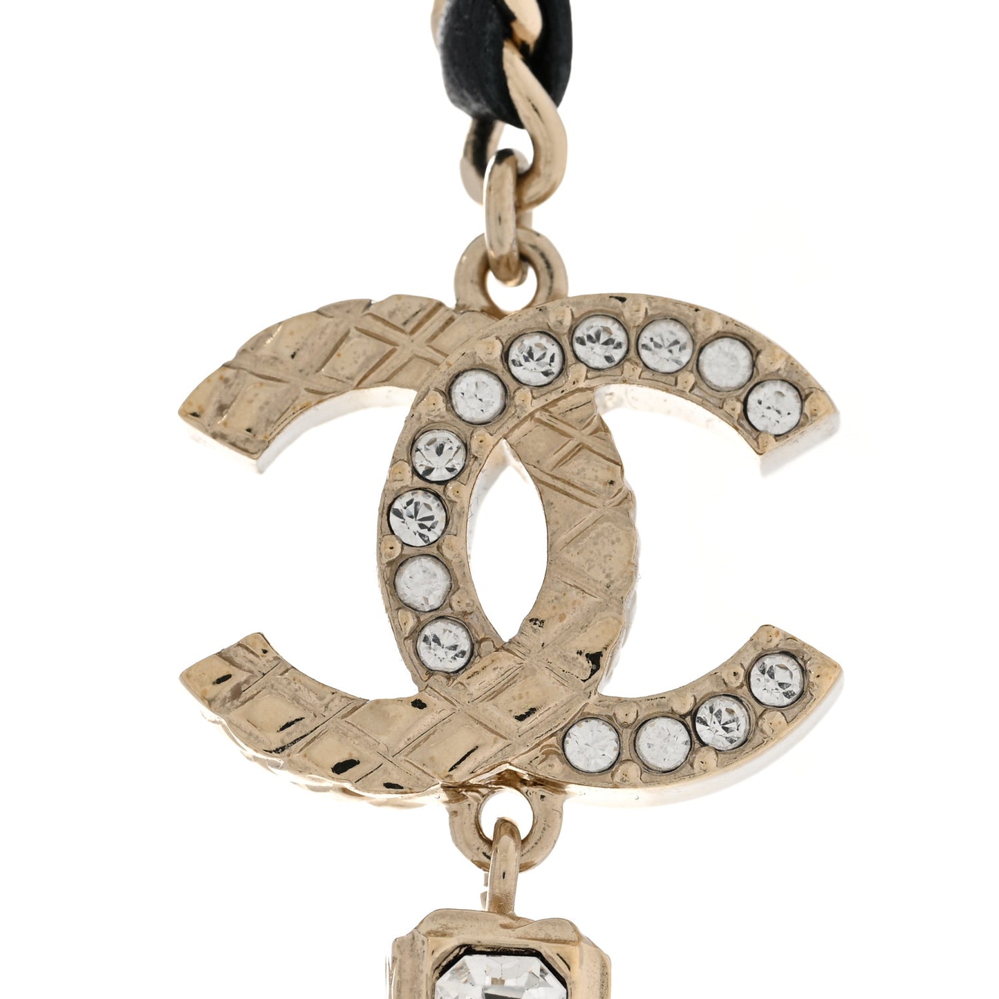 Metal Lambskin Crystal CC Necklace Black Gold