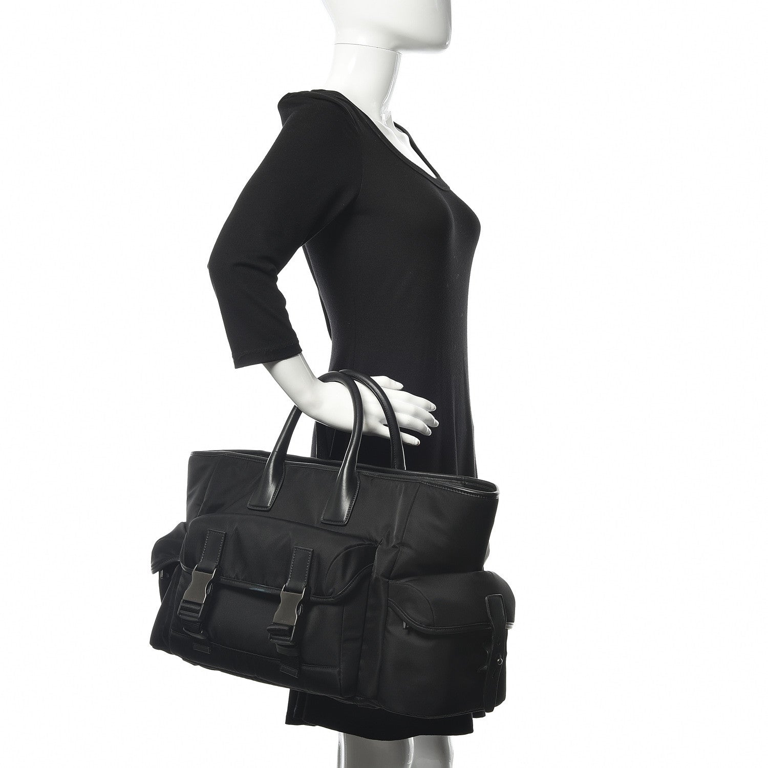 Prada City Calf Tessuto Nylon Shopping Tote Black 2 of 12