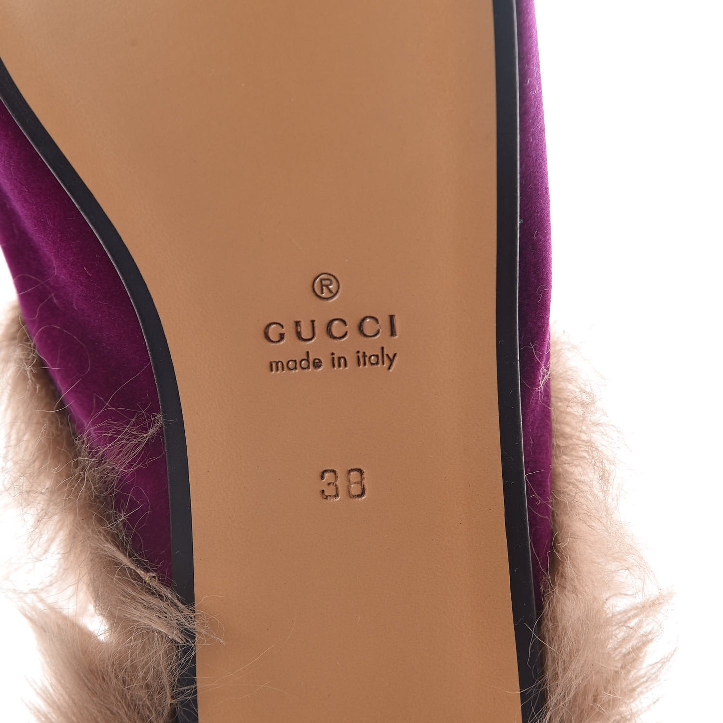 Velvet Fur Womens Princetown Slippers 38 Fucsia Violet Cyclamen Natural