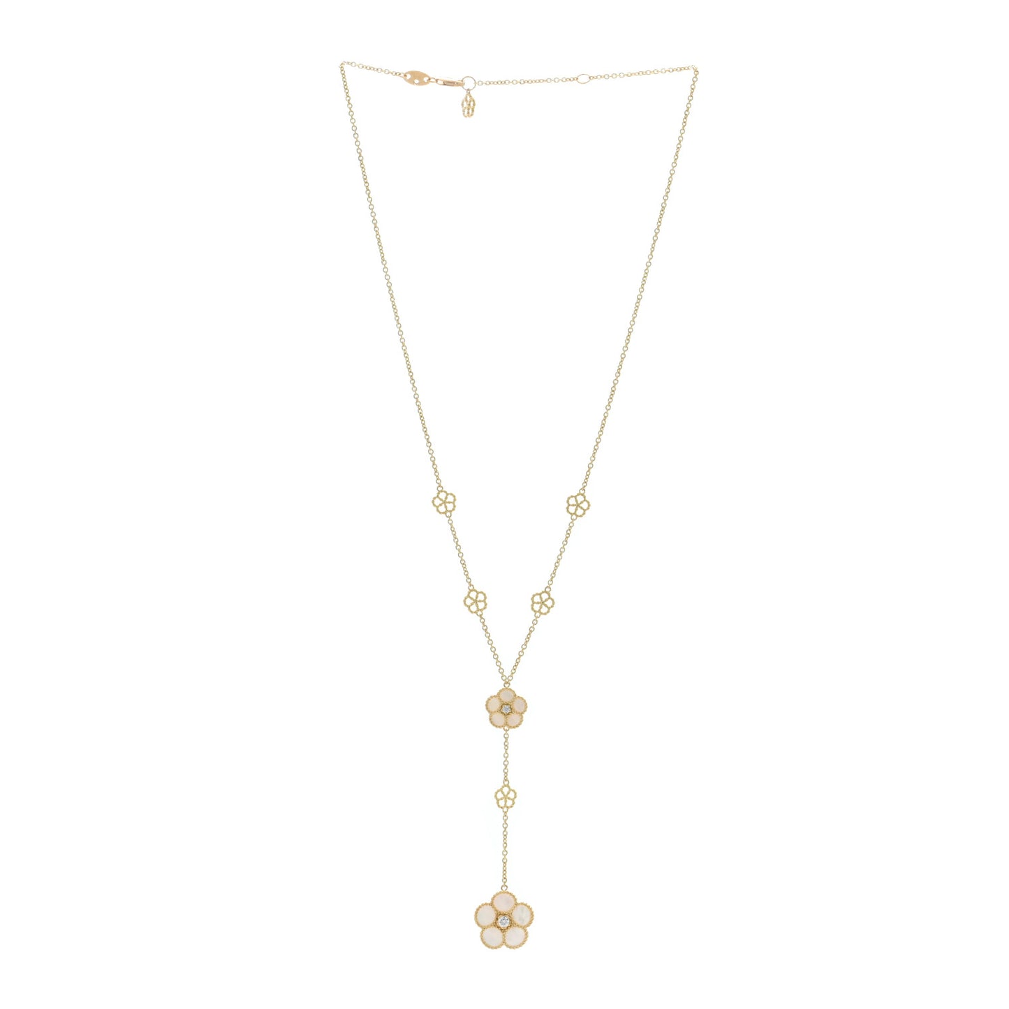 18K Yellow Gold Diamond Mother of Pearl Daisy Y Necklace