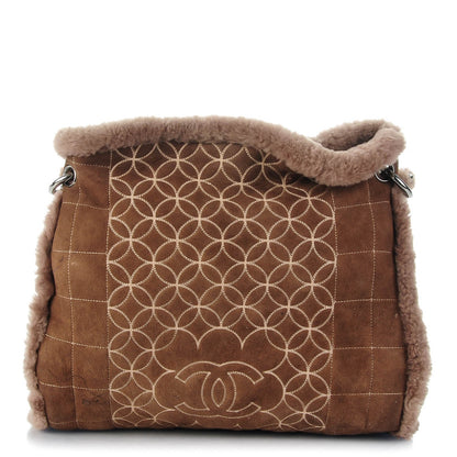 Chanel Shearling Suede Stiched CC Tote Dark Brown 1 of 11