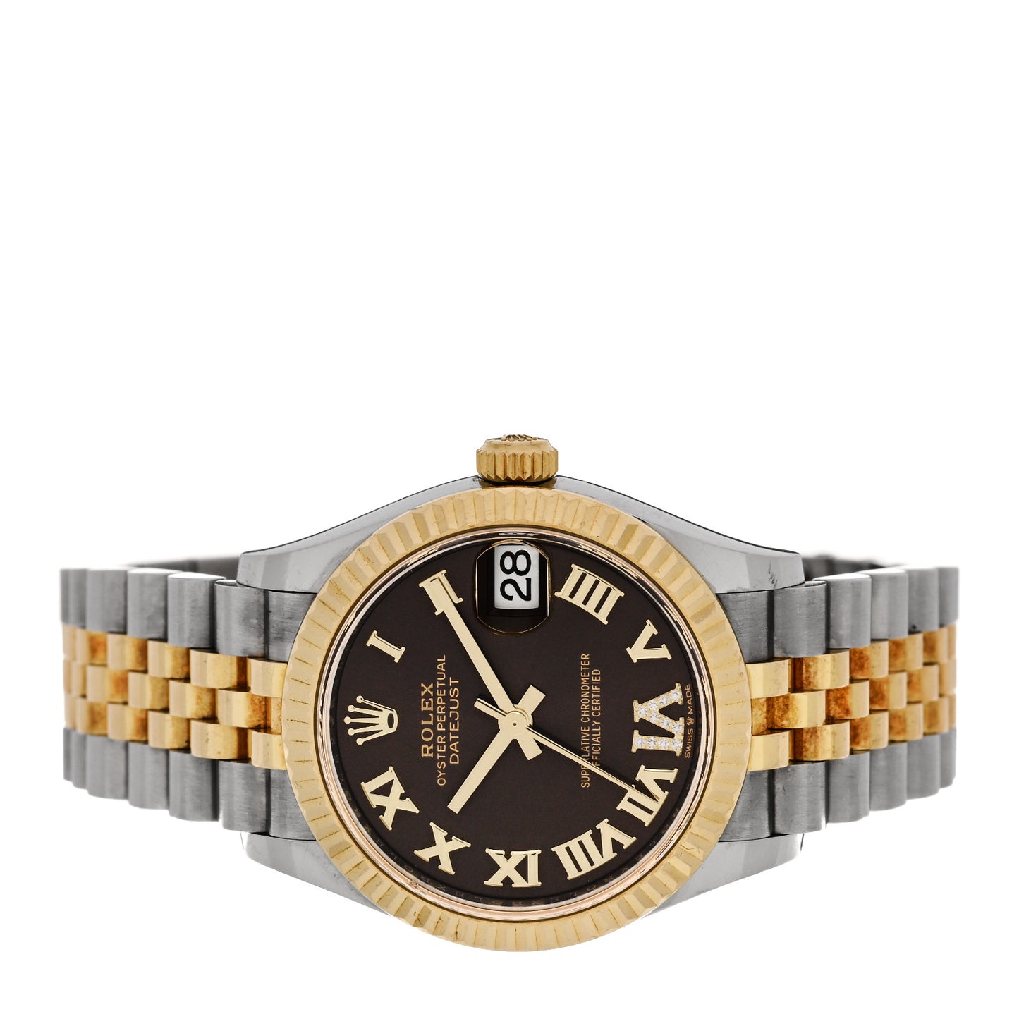 Stainless Steel 18K Yellow Gold Diamond 31mm Oyster Perpetual Datejust Watch Dark Grey Roman 278273