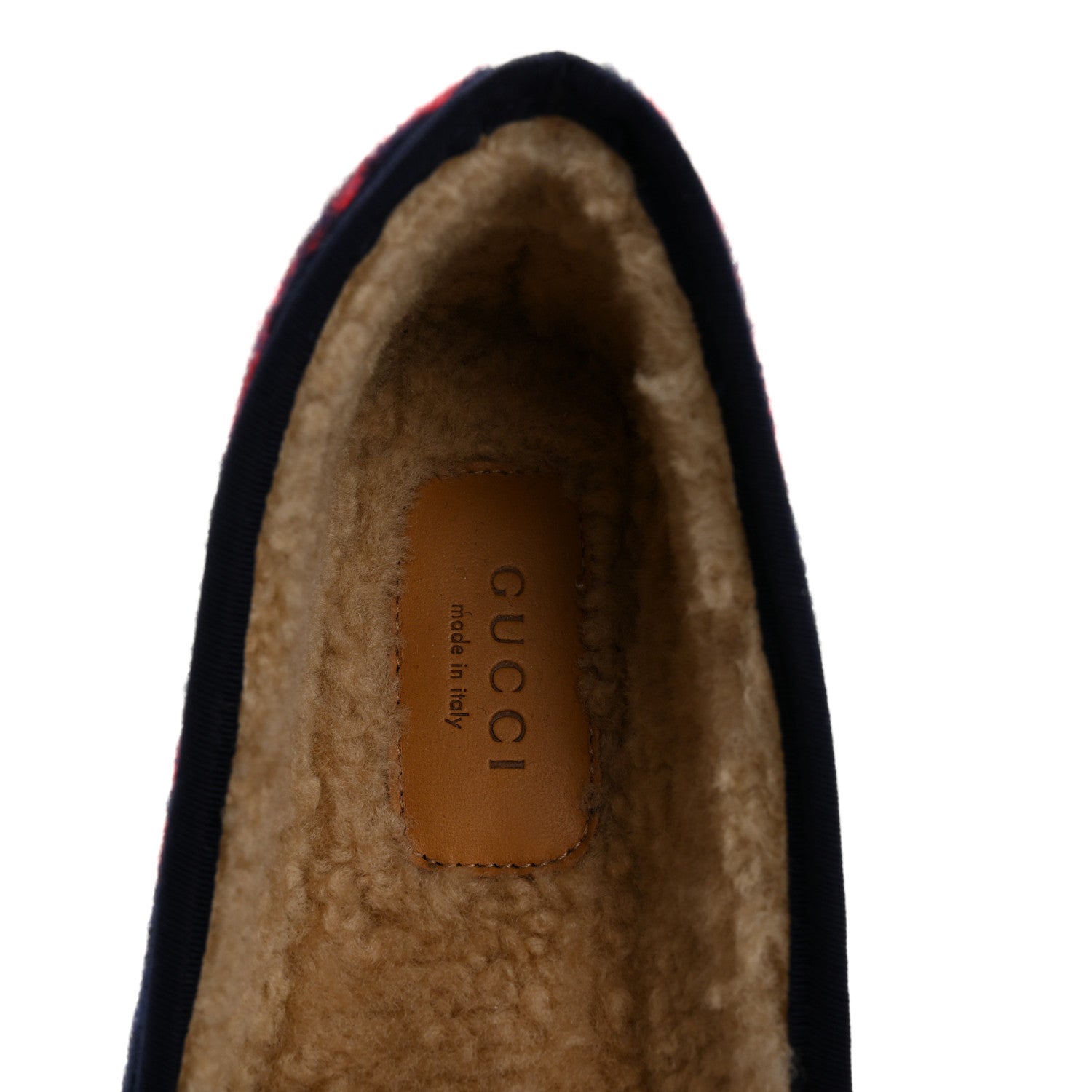 Gucci Covered Wool GG Monogram Womens Fria Horsebit Loafers 37.5 Blue Red Butterscotch 7 of 10