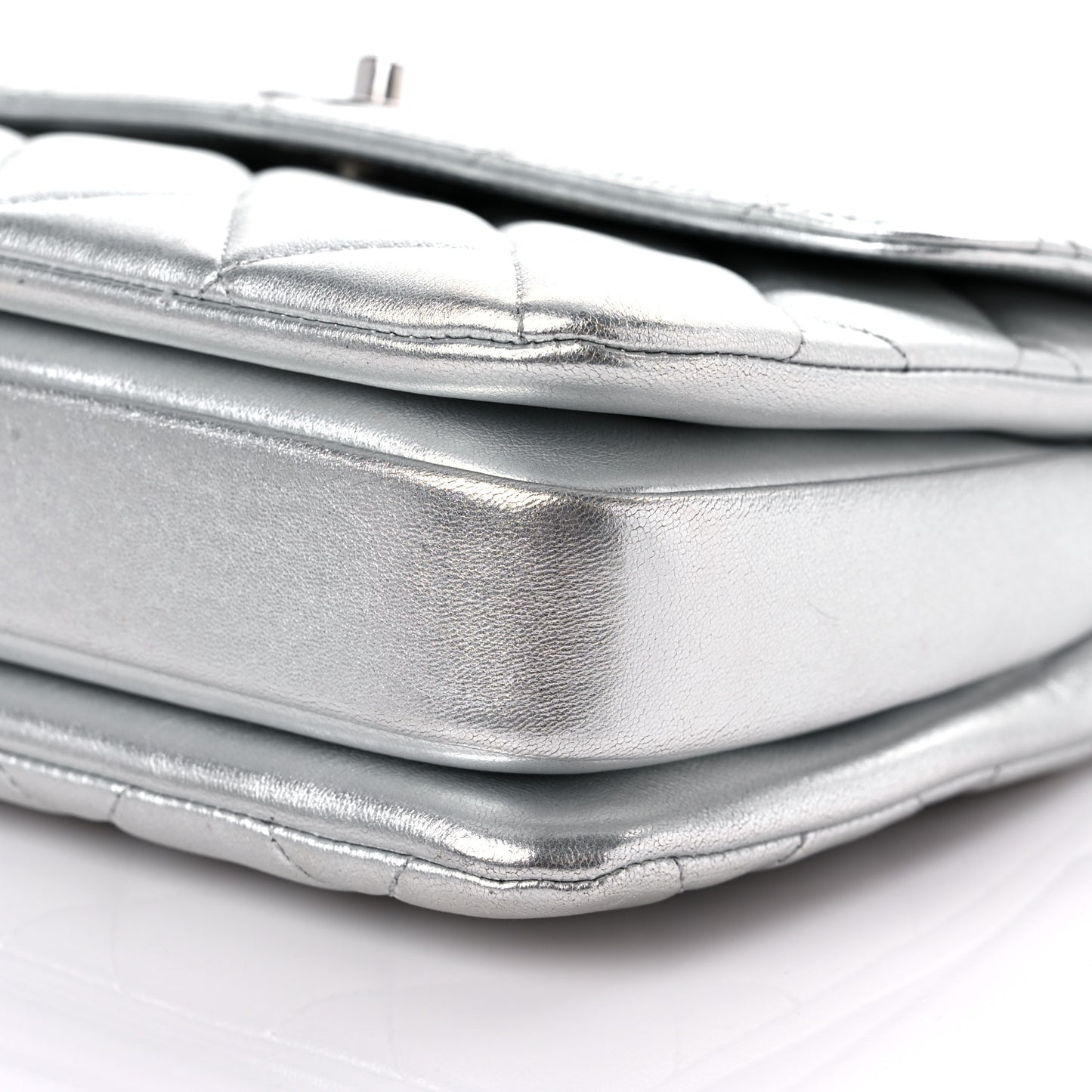 Metallic Lambskin Quilted Small Trendy CC Flap Dual Handle Bag Silver