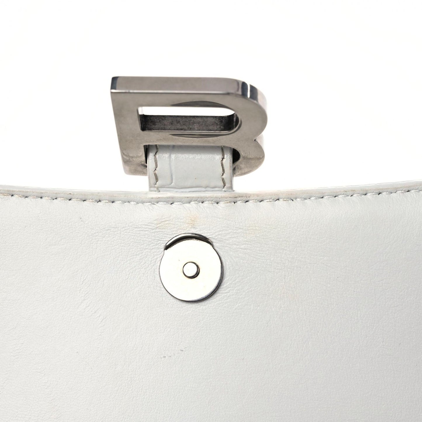 Calfskin Crocodile Embossed Small Hourglass Top Handle Bag White