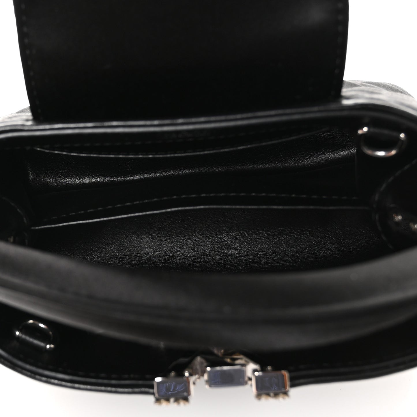 Satin Quilted Flower Crystal Mini Capucines Black