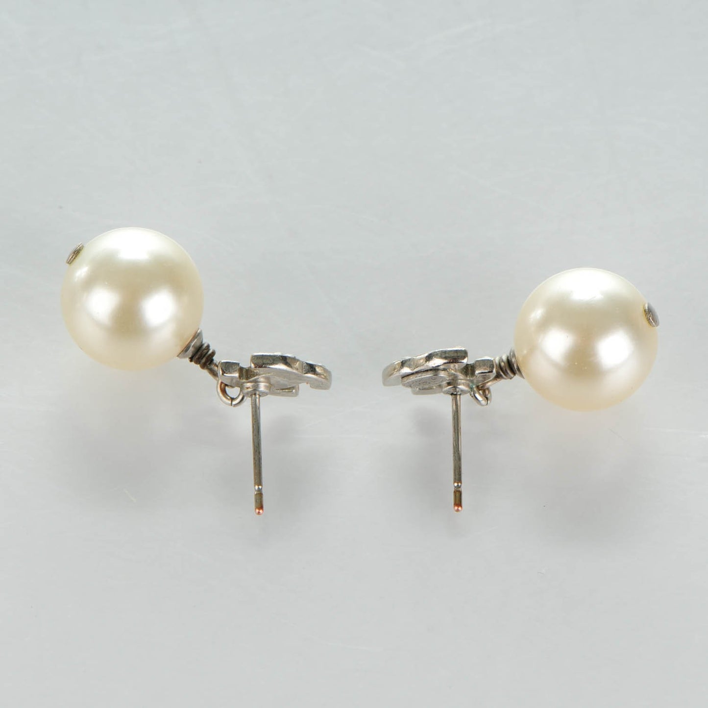 Crystal Pearl CC Drop Earrings Silver