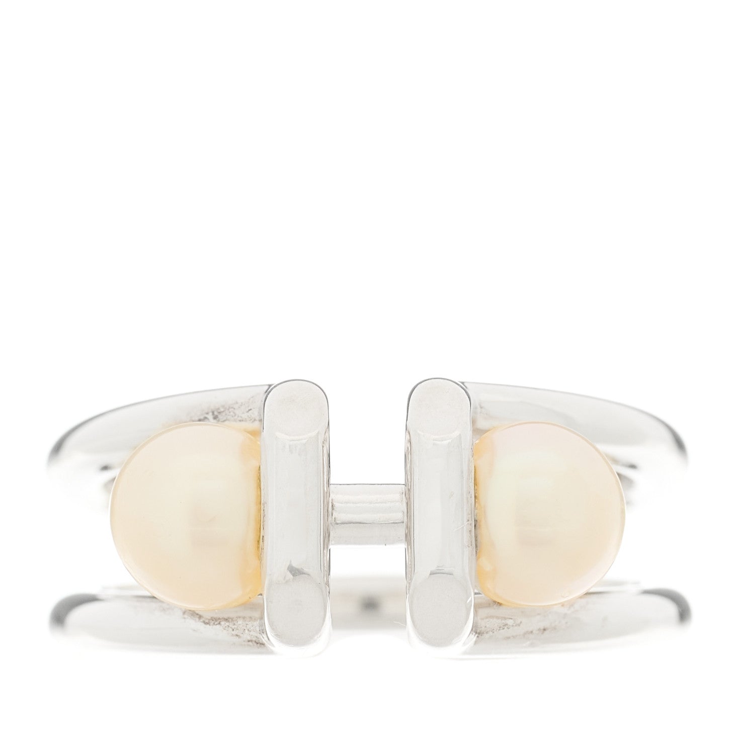 Tiffany Sterling Silver Pearl HardWear Double Pearl Ring 50 5.5 1 of 6