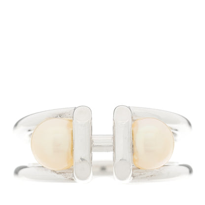 Tiffany Sterling Silver Pearl HardWear Double Pearl Ring 50 5.5 1 of 6
