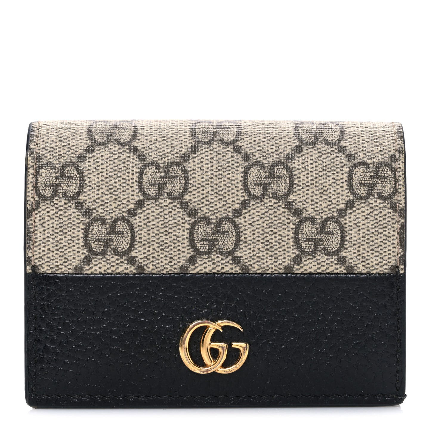 Dollar Calfskin GG Supreme Monogram GG Marmont Card Case Black Beige Ebony