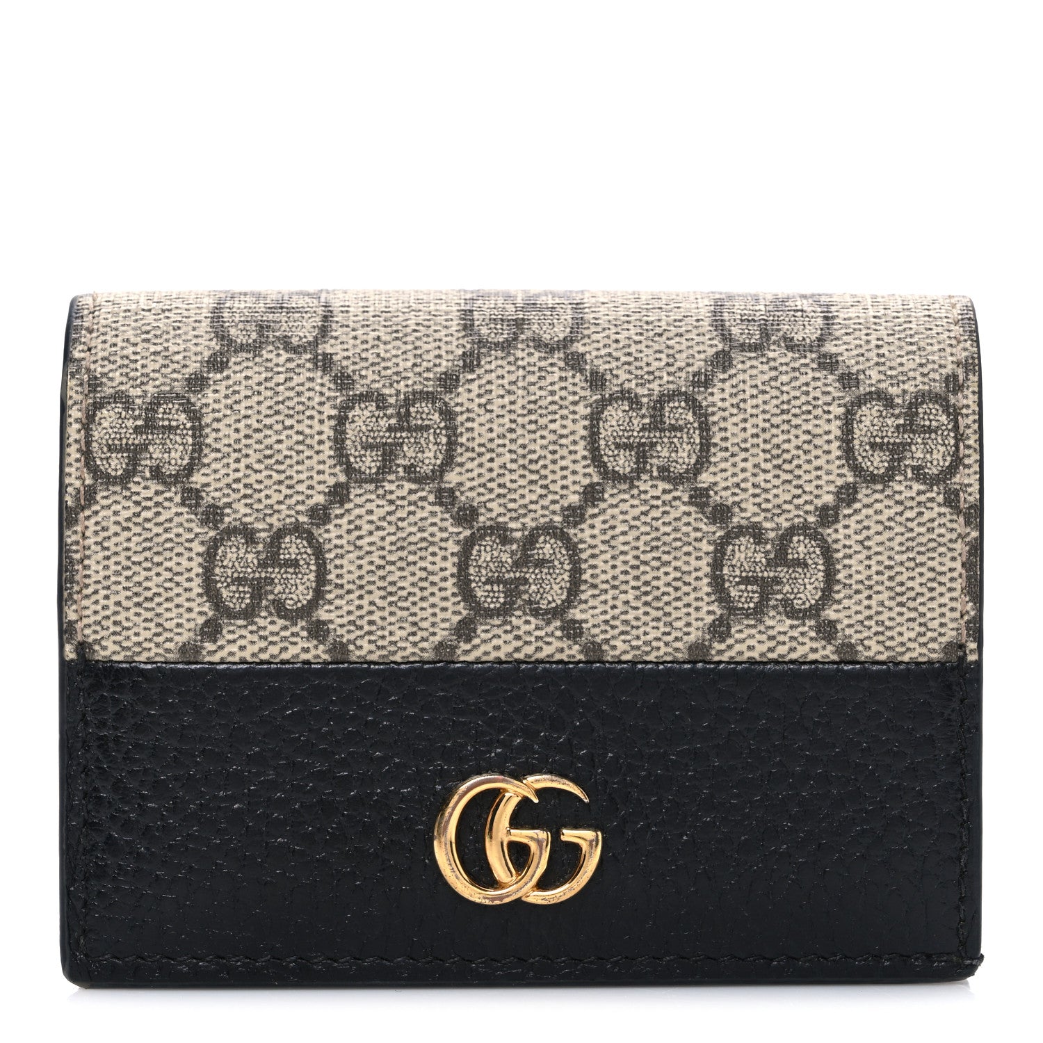 Gucci Dollar Calfskin GG Supreme Monogram GG Marmont Card Case Black Beige Ebony 1 of 7