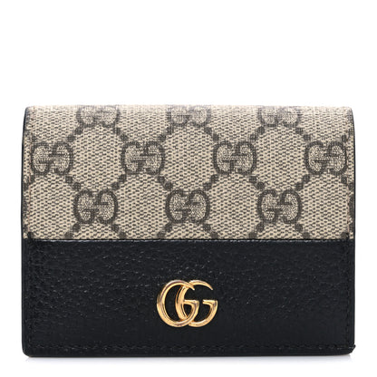 Gucci Dollar Calfskin GG Supreme Monogram GG Marmont Card Case Black Beige Ebony 1 of 7