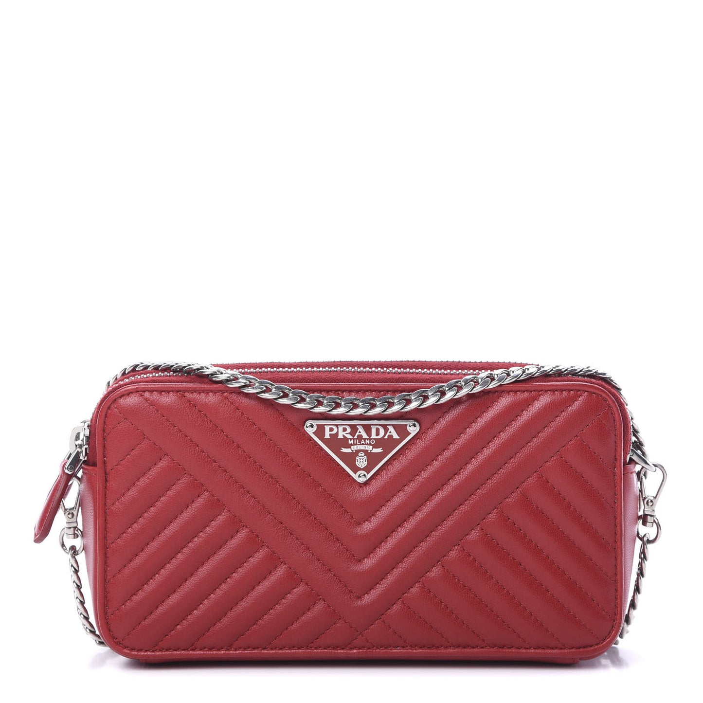 Nappa Impunture Diagramme Mini Double Zip Chain Crossbody Bag Fuoco