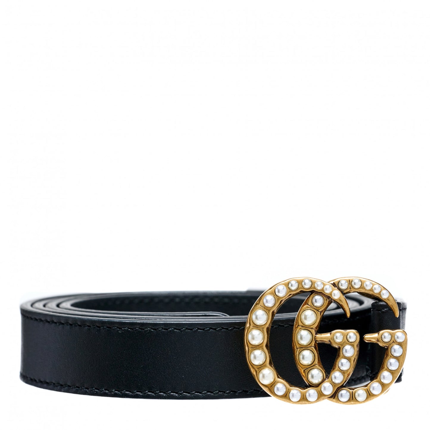 Calfskin Pearl Double G 20mm Belt 90 36 Black Cream
