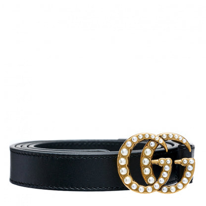 Gucci Calfskin Pearl Double G 20mm Belt 90 36 Black Cream 2 of 11