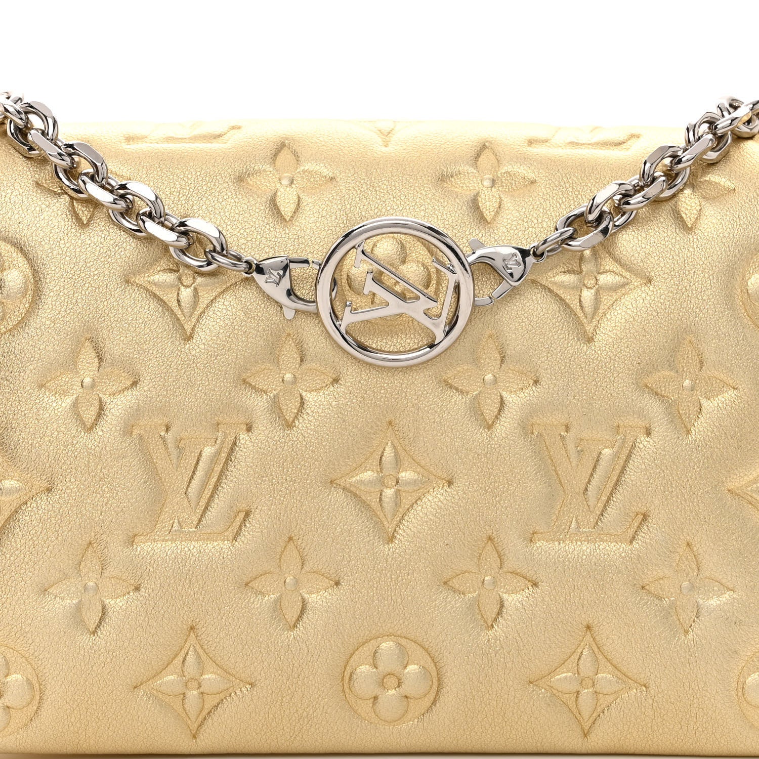 Louis Vuitton Metallic Lambskin Embossed Monogram Pochette Coussin Gold 8 of 10