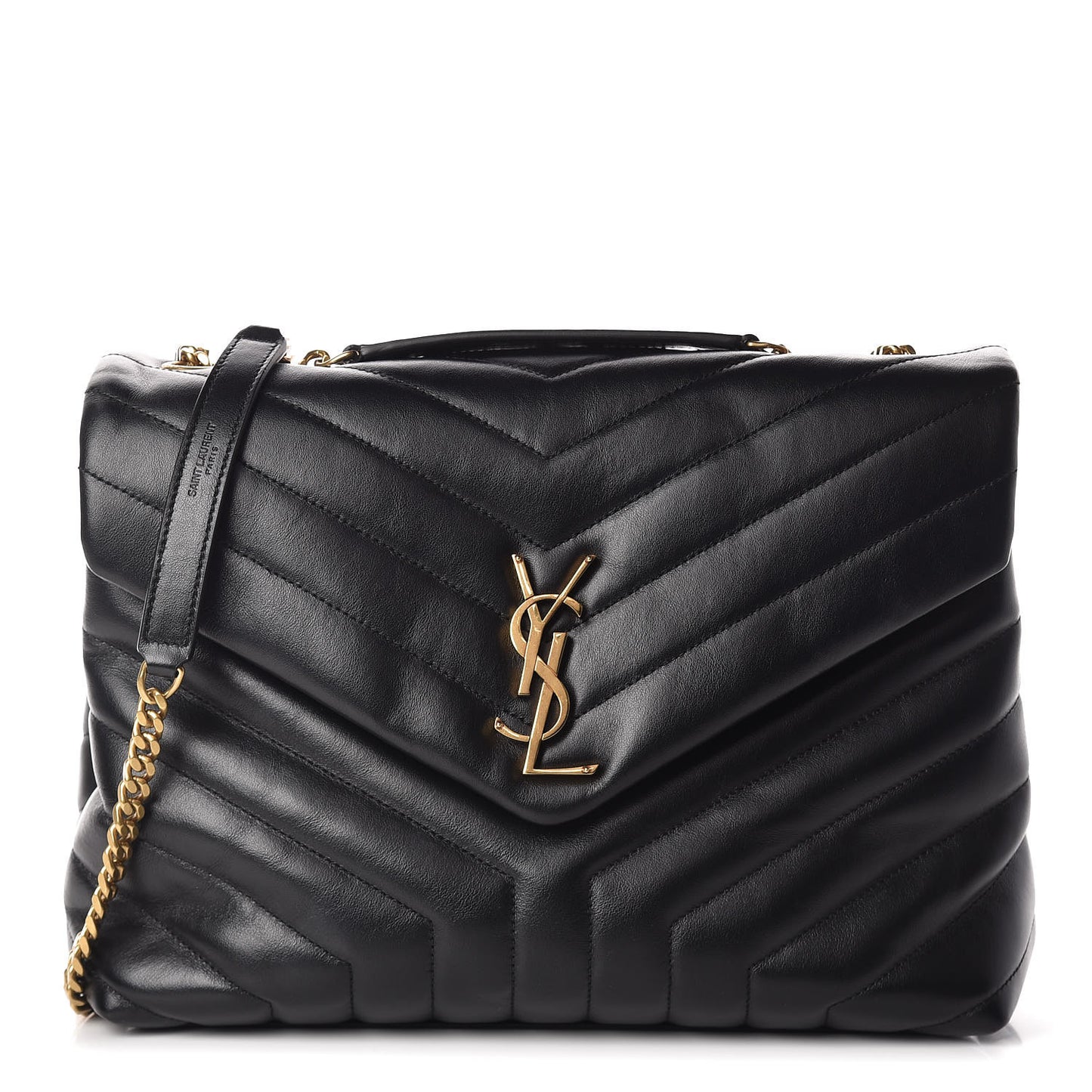 Calfskin Y Quilted Monogram Medium Loulou Chain Satchel Black