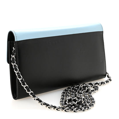 Chanel Lambskin Airlines Wallet On Chain WOC Blue Black Red 3 of 11