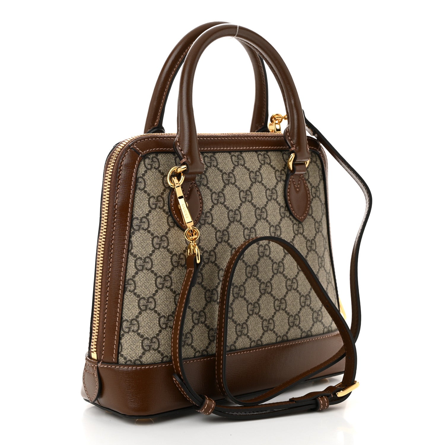 Gucci GG Supreme Monogram Azalea Calfskin Small Horsebit 1955 Top Handle Bag Beige Ebony Brown Sugar 4 of 19