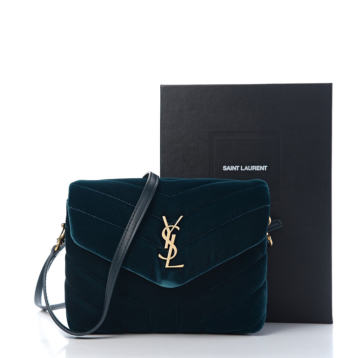 Saint Laurent Velvet Y Quilted Monogram Toy Loulou Chain Satchel Dark Ottanio 10 of 10