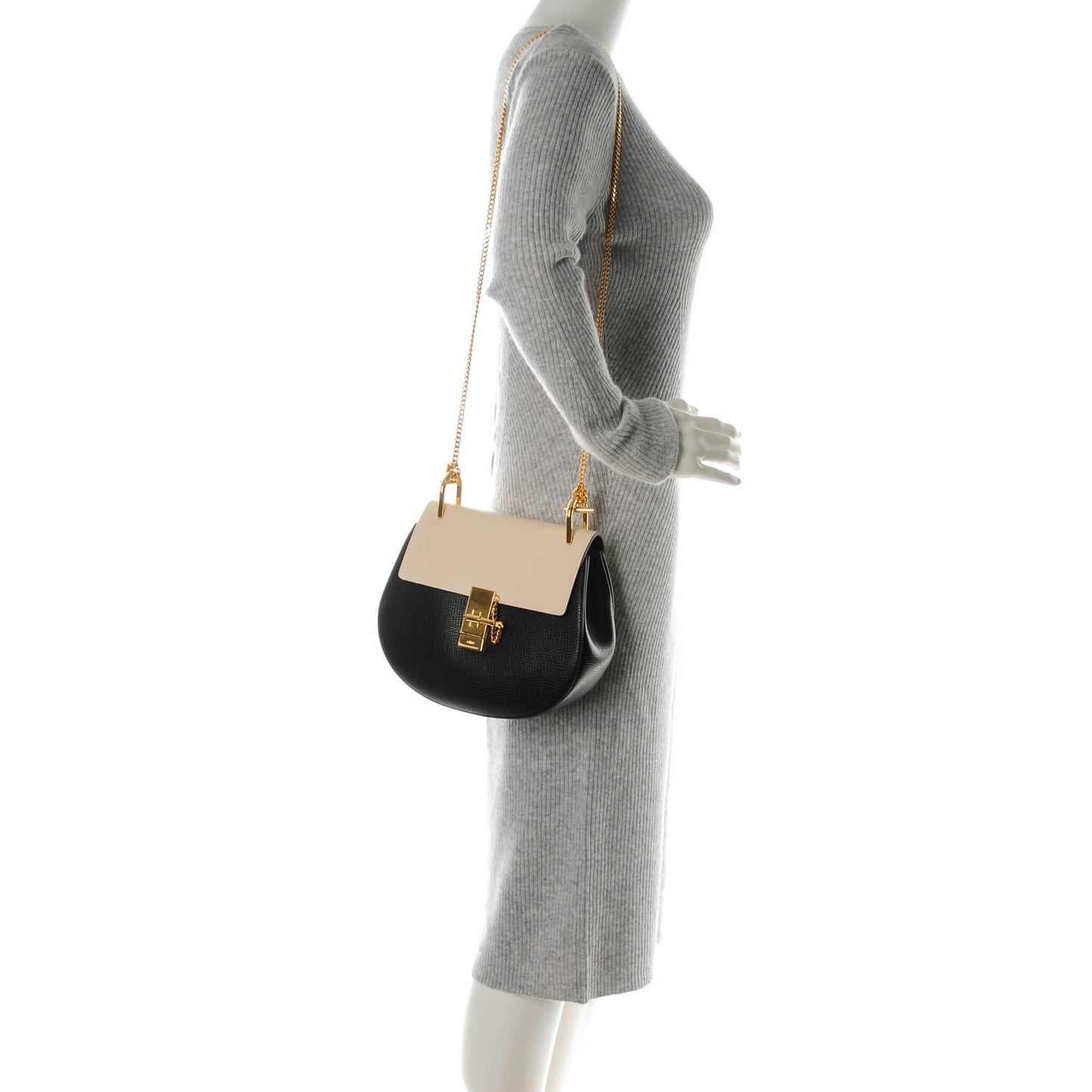 Grained Calfskin Lambskin Drew Shoulder Bag Black