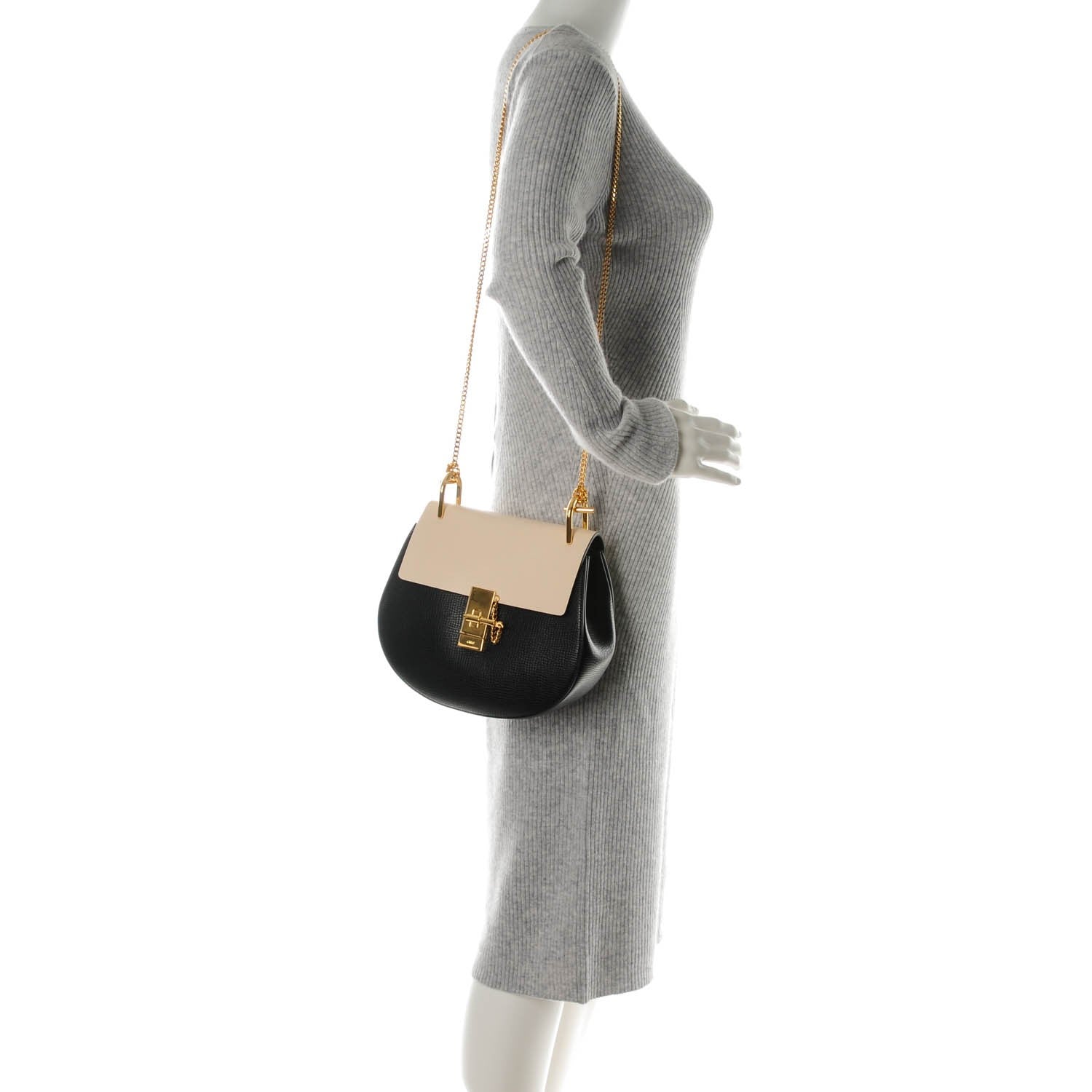 Chloe Grained Calfskin Lambskin Drew Shoulder Bag Black 2 of 7